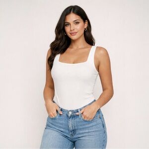 Old Navy White Square Neck Bodysuit XL Sleeveless Tank Snap Closure